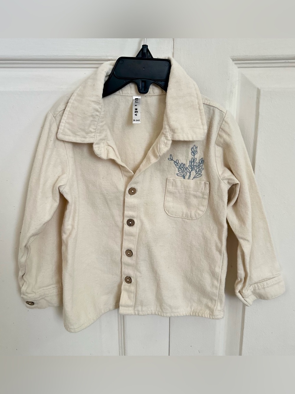 Kids Cream Button-Down Shirt with Embroidered Pocket - Unbranded
